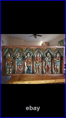 Original 18th C. King's Court Musicians Polychrome Wood Carving