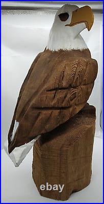 Original BALD EAGLE Chainsaw Carving OOAK Wooden Statue Sculpture 23 Tall LARGE