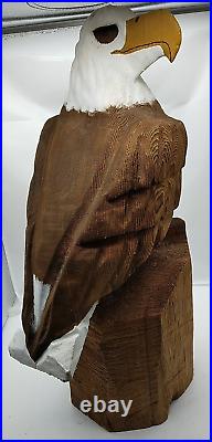 Original BALD EAGLE Chainsaw Carving OOAK Wooden Statue Sculpture 23 Tall LARGE