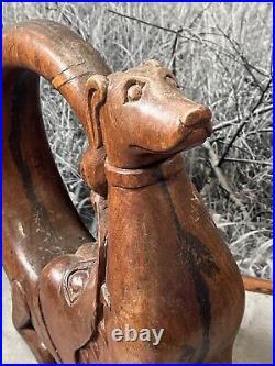Original Hand Crafted Fish Hunting Dog Figure Large Hollow Vessel Carved