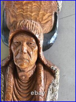 Original MEDICINE MAN Sculpture Signed Arlo Furniss 94 Native American Artist