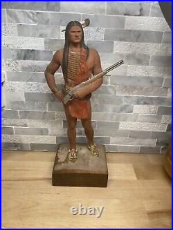 Original Wood Carving By Clement Donshea Sioux Indian 1876 With Winchester Rifle Original Wood Carving By Clement Donshea Sioux Indian 1876 With Winchester Rifle