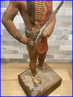 Original Wood Carving By Clement Donshea Sioux Indian 1876 With Winchester Rifle Original Wood Carving By Clement Donshea Sioux Indian 1876 With Winchester Rifle