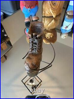 Original Wood Carving Western Folk Art Lady Rancher Boot Bunny Cowboy