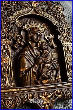 Our Lady Of Perpetual Help Wood Carved Christian Icon Religious Wall Hanging Art