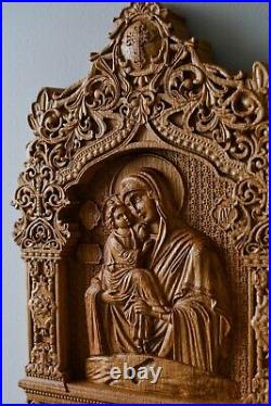 Our Lady Of Pochaev Wood Carved Christian Icon Religious Wall Hanging Art