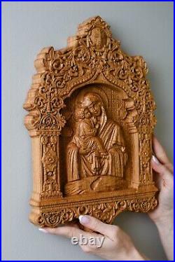 Our Lady Of Pochaev Wood Carved Christian Icon Religious Wall Hanging Art