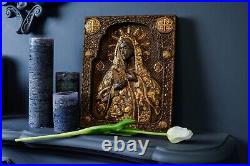 Our Lady wall canvas Virgin Mary religious gift housewarming gifts Wood carving