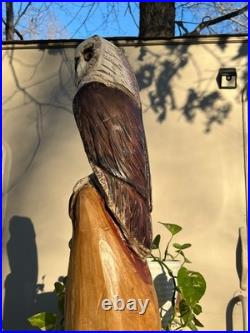 Owl Barn Monkey Face Bird Cedar Totem Pole Chainsaw Carving Sculpture Wood