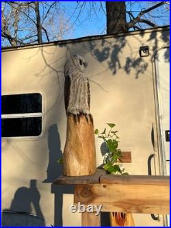 Owl Barn Monkey Face Bird Cedar Totem Pole Chainsaw Carving Sculpture Wood