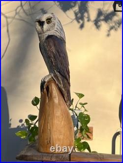 Owl Barn Monkey Face Bird Cedar Totem Pole Chainsaw Carving Sculpture Wood