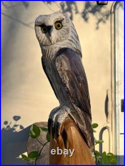 Owl Barn Monkey Face Bird Cedar Totem Pole Chainsaw Carving Sculpture Wood
