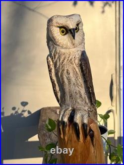 Owl Barn Monkey Face Bird Cedar Totem Pole Chainsaw Carving Sculpture Wood