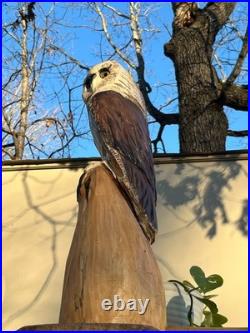 Owl Barn Monkey Face Bird Cedar Totem Pole Chainsaw Carving Sculpture Wood