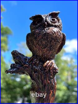 Owl Walking Stick Made From Rustic Spiral Carved Poplar Wood