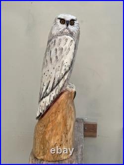 Owl White Snow Bird Cedar Totem Pole Chainsaw Carving Sculpture Decor Wood