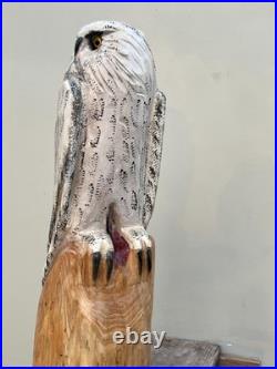 Owl White Snow Bird Cedar Totem Pole Chainsaw Carving Sculpture Decor Wood