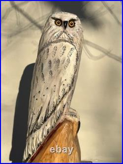 Owl White Snow Bird Cedar Totem Pole Chainsaw Carving Sculpture Decor Wood