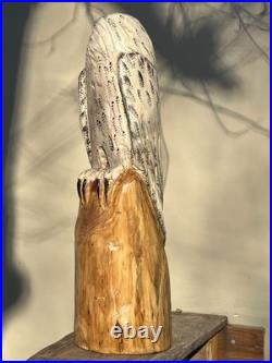 Owl White Snow Bird Cedar Totem Pole Chainsaw Carving Sculpture Decor Wood