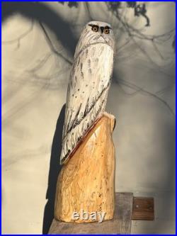 Owl White Snow Bird Cedar Totem Pole Chainsaw Carving Sculpture Decor Wood