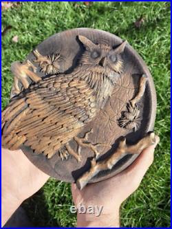 Owl Wood Carved Plaque WALL HANGING ART WORK HOME DECOR