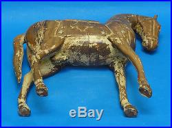 PAIR LARGE ANTIQUE EARLY 20c CHINESE HORSE WOOD CARVING SCULPTURE 16