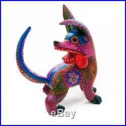 PURPLE DOG Oaxacan Alebrije Wood Carving Mexican Art Animal Sculpture Painting