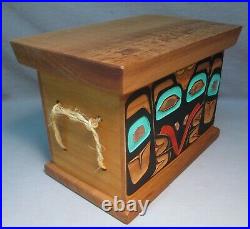Pacific Northwest Tlingit Carved & Painted Cedar Wood Box by Timber Vavalis