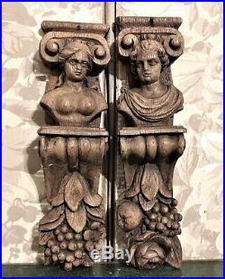 Pair 17 th cariatyd carving corbel bracket Antique french architectural salvage