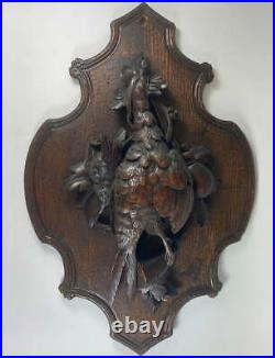 Pair (2) 19th C. Swiss Black Forest Carved Plaques, Game Birds Nature Morte