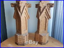 Pair Hand Carved Wood Column Pillar Sculpture Gothic Form Casting Spires 27 1/2