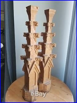 Pair Hand Carved Wood Column Pillar Sculpture Gothic Form Casting Spires 27 1/2