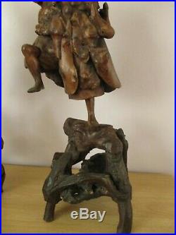 Pair Of 21 Antique Chinese Root Wood Carvings Immortal LI Tieguai Sculpture