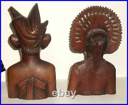 Pair Of Woman And Man Klungkung Bali Hard Wood Carved Sculptered Bust