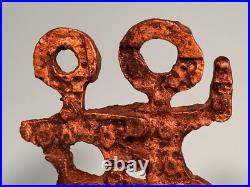 Pair Signed F Maud Abstract Metal Sculptures on Wood Base Brutalist Modern Art