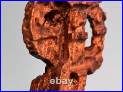 Pair Signed F Maud Abstract Metal Sculptures on Wood Base Brutalist Modern Art