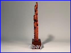 Pair Signed F Maud Abstract Metal Sculptures on Wood Base Brutalist Modern Art