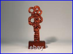 Pair Signed F Maud Abstract Metal Sculptures on Wood Base Brutalist Modern Art