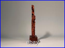 Pair Signed F Maud Abstract Metal Sculptures on Wood Base Brutalist Modern Art