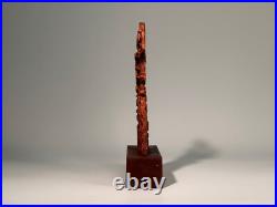 Pair Signed F Maud Abstract Metal Sculptures on Wood Base Brutalist Modern Art