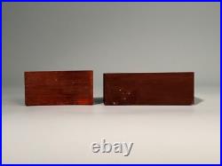 Pair Signed F Maud Abstract Metal Sculptures on Wood Base Brutalist Modern Art