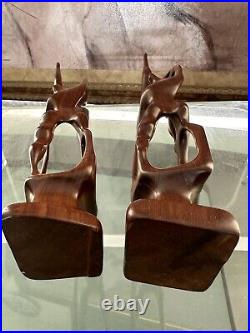 (Pair)Vintage Abstract Hand Carved Wood Sculpture Biomorphic Ballet Dancers MCM