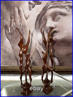 (Pair)Vintage Abstract Hand Carved Wood Sculpture Biomorphic Ballet Dancers MCM