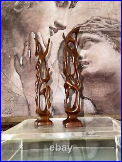 (Pair)Vintage Abstract Hand Carved Wood Sculpture Biomorphic Ballet Dancers MCM