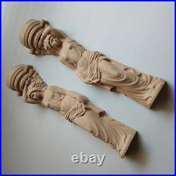 Pair Wood Corbel Aphrodite Greek Sculpture Candle holder Fireplace Balusters Set