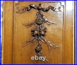 Pair bow flower garland wood carving panel Antique french architectural salvage