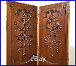 Pair bow flower panel Antique french wood salvaged carving architectural salvage