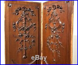 Pair bow flower panel Antique french wood salvaged carving architectural salvage