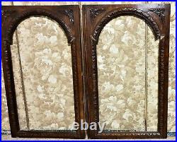 Pair gothic flower carving cabinet door Antique french architectural salvage