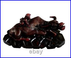 Pair of 19th Cen Chinese Boxwood Hand Carved Water Buffalo with Rider Glass Eyes Pair of 19th Cen Chinese Boxwood Hand Carved Water Buffalo with Rider Glass Eyes